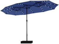 PHI VILLA 15ft Large Patio Umbrella with Solar Lights, Double-Sided Outdoor Market Rectangle Umbrellas with 36 LED Lights, Umbrella Base (Stand) Included, Haze Blue