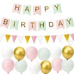 Happy Birthday Banner, Birthday Party Decorations Birthday Balloon Banner Bunting, 12” Happy Birthday Balloons Birthday Decorations Supplies Green Pink.