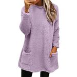 Exhloag Ladies Soft Teddy Fleece Jumpers Winter Warm Sweater Womens Coat Double Fleece Thickening Plus Size Lounge Jacket Casual Oversize Loose Plain Pullover V Neck Hoodies with Pocket Gifts for Her