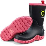 TIDEWE Rubber Boots for Women, 5.5mm Neoprene Insulated Rain Boots with Steel Shank, Waterproof Mid Calf Hunting Boots, Durable Rubber Work Boots for Farming Gardening Fishing (Black Size 7)