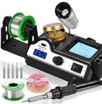 Preciva Soldering Iron Station, 60W Professional Digital Soldering Station, 90-480℃ Temperature Adjustable Repair Tool Kit with Soldering Tips, Solder Wire and Frame, Sponge, Suction Device, etc.