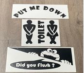 FnkBiz Put Me Down Did You Flush Wash Your Hands Decals for Bathroom Toilet Flushing Reminder |04, Black| Toilet/Ceramic USE ONLY, NOT for Walls