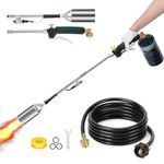 Propane Weed Torch, WADEO Weed Burner Torch Kit with 10 FT Hose Regulator, Weed Torch with 1,800,000 BTU, Self Igniting and 1lb Propane Cylinder Converter for Flame Weeding, Roofing, Melting Ice Snow