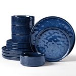 Herogo 12 Piece Dinner Set, Stoneware Dinnerware Sets for 4 People, Reactive Glaze Dining Plates and Bowls, Microwave and Dishwasher Safe, Chip and Scratch Resistant, Nebulas Blue