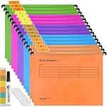 A4 Suspension Files, 15PCS Polypropylene Filing Cabinet Suspension Files with Tabs, Card Inserts and Erasable Pen, A4 Hanging Filing Storage Folders for School Home Work Office Organization (5 Color)