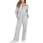 FeMereina Women 2 Piece Outfits Sweatsuit Oversized Half Zip Pullover Long Sleeve Sweatshirt Jogger Pants Set with Pockets (Grey, M)