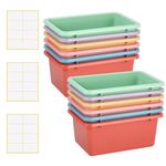 12 Pieces Plastic Cubby Bins Office Kids Storage Container Kids Toy Storage Organizer Bins with 1 Pack Self Adhesive Label for Classroom (Candy Colors)