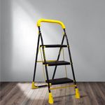 Trendy Cameo 3 Step Heavy Duty Foldable Step Ladder with Anti-Skid Shoes and Extra Strong Wide Steps (Yellow & Black)