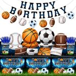 Sports Birthday Party Decorations-142Pcs Sports Theme Plates and Napkins Kit All Star Basketball Football Baseball Soccer Tableware Serves 20 Guests for Birthday Party