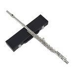 Andoer Flute, Western Concert Flute - Cupronickel Plated Silver 16 Holes C Key Flute Woodwind Instrument with Cleaning Cloth Stick Gloves Padded Carrying Case