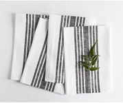 Solino Home Stripe Linen Napkins Set of 4 – 100% Pure Linen Black and White Cloth Napkins 20 x 20 Inch – Washable Farmhouse Dinner Napkins for Fall, Halloween, Thanksgiving, Winter, Holiday