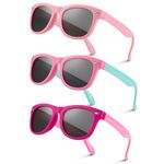 Firtink 3 Pair Kids Polarized Sunglasses Girls Baby Sunglasses Pink Red For Kids Beach,School,Shopping,Party Decoration