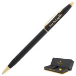 Personalized | Engraved Cross Classic Century Ballpoint Pen. Slim Pen for Everyday Use. Includes Gift Box for Graduation, Birthday, or Holiday Gift. (Black Gold Trim)