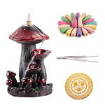 WEWAYSMILE Backflow Incense Burner Handmade Waterfall Incense Burner Cute Mushroom Incense Holder Kit with 1 Tweezer + 1 Mat for Aromatherapy Meditation Yoga Home Decor