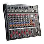 Mixers Audio 8 Channel Mixer, Dj Mixer Board Mixer Audio Bluetooth MP3 Mixer for Music With 48V Phantom Power Stereo FX Analog Digital Effects, Usb Audio Mixer for Karaoke Speakers