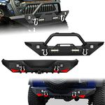 YITAMOTOR Front & Rear Bumper Compatible with 2018-2025 Jeep Wrangler JL & Unlimited w/LED Lights, D-Rings, & Hitch Receiver Upgraded Textured Black Coating w/ 2" Hitch Receiver