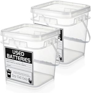 2 Pcs Battery Disposal Container 1 Gallon Dry Cell Storage with Label Battery Recycling Container for Safe Storage and Household & Office Use (Clear, Square)