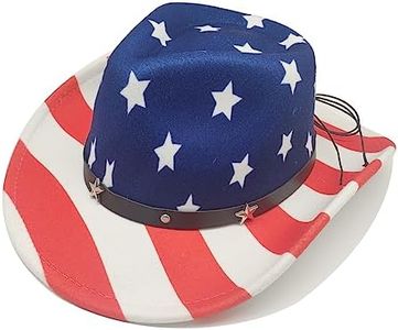 Western Cowboy Hat American Flag US Cowgirl Hat Unisex Men's & Women's Wide Brim Felt Fedora Hat with Buckle Belt