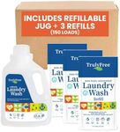 Truly Free Laundry Wash Detergent for Sensitive Skin, Gentle & Safe for Baby Clothes | Plant-Based, Natural Ingredients | Unscented | Include 1 Refillable Bottle (150 Loads)