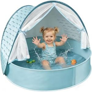 WEMOH Baby Beach Tent with Pool, 3-in-1 Upgrade Pop Up UPF 50+ Sun Protection Shelter with Mosquito Net Babies Toddlers Portable Outdoor Summer Essentials for Beach, Backyard, Indoor- Blue Wave