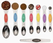 CH1EF Magnetic Measuring Spoons Set of 8 Stainless Steel Etched Dual Sided Stackable Engraved Nesting Teaspoons Tablespoons for Measuring Dry and Liquid Ingredients (Multicolor)