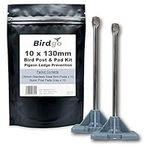 Birdgo 10 x 130mm Pigeon Post & Pad Kit - Support Posts for Bird Wire Prevention Installations on Fencing & Non-Drill Surfaces