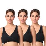 Morph Maternity Bra for Women Feeding | Bra for Feeding Moms | Non-Padded Wire | Pull Over Cup for Easy Feeding | & Skin Friendly | Pack of 3 | Black | XL