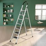 Plantex Steel Ladder for Home/Strong Foldable Wide 7 Step Ladder/Anti-Skid 7 Step Ladder - (Apex - White)