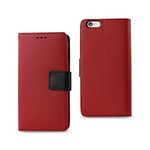 Reiko Premium Wallet Case with Kickstand and 3 Card Holders for iPhone 6 Plus 5.5inch, iPhone 6S Plus 5.5inch - Retail Packaging - Red