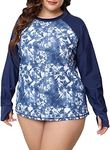 Halcurt Women's Plus Size Swim Shirt Long Sleeve UPF 50+ Rash Guard Sunscreen Shirts Top, Glacier Blue, 2X