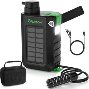 Greeshow Electric Portable Water Filter Camping - Solar Powered, Hand Crank, USB Charging, Water Purifier Survival with Emergency Light for Backpacking Hiking Travel Outdoor, Phone Charger, GS-2811