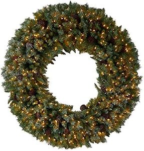 Nearly Natural 5ft. Giant Flocked Artificial Christmas Wreath with Pinecones, 400 Clear LED Lights and 760 Bendable Branches