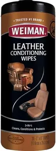 Weiman Leather Cleaner & Conditioner Wipes With UV Protection, Prevent Cracking Or Fading Of Leather Couches, Car Seats, Shoes, Purses - 30 ct