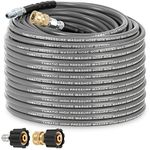 YAMATIC Non Marking 1/4" 4200 PSI Pressure Washer Hose 100 FT for Hot/Cold Water Rubber Wire Braided, Kink Resistant Swivel 3/8" Quick Connection, Industry Grade for Power Washer, Super Wear Resistant