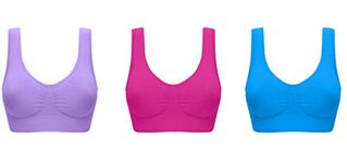 3 Pack Comfort Bra Padded Women Girls Crop Top Seamless Sleep in Yoga Bralette Leisure Stretch Sports Vest Wide Straps Wire Free (S, Bright Set)