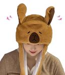 SPYKEROD Capybara Plush Hat with Moving Ears Funny Cute Cartoon Capybara Stuffed Animal Moving Ear Hat Holiday Cosplay Party