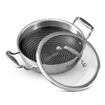 Bergner Hitech Triply Stainless Steel Kadai/India Wok with Steel and Glass Lid, Non Stick Prism Technology, 20 cm Induction Bottom, Gas Ready, Metal Spatula Friendly