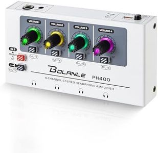 Bolanle PH400 4-Channel Headphone Amplifier 3.5mm&6.35mm Jacks, Headphone Splitter with 8 Headphone Output Port, Compact Headphone Amp with Mono and Stereo Switch, 7 Color Breathing Light.