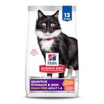 Hill's Science Diet Adult Sensitive Stomach & Skin Grain Free Dry Cat Food, Salmon & Yellow Pea Recipe, 13 lb Bag