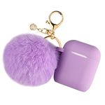 Filoto Compatible with Airpod 2&1 Case Cover, Cute Silicone Protective Accessories Cases/Keychain/Pompom, Best Gift for Girls and Women, Lavender Purple