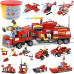 Building Blocks Toys, Exercise N Play Early Learning Creative DIY Construction Toy for Boys Girls with Storage Bucket (City Police) (Firehouse)