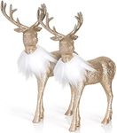 Ornativity Gold Glitter Christmas Reindeer - Xmas Holiday Party Deer Figurine Statues Dinner Tabletop Decorations Centerpiece Mantle - 12" Pack of 2