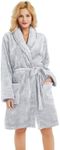U2SKIIN Women Fleece Robe, Short Cozy Plush Robes for Womens Soft Shawl Collar Warm Spa Bathrobe(Light Grey, S/M)