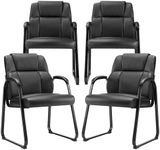 Sweetcrispy Waiting Room Chairs Set of 4, Leather Office Guest Chair No Wheels, Comfy Padded Arms and Seld Base, for Reception Conference Room