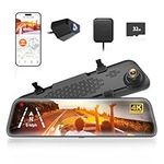 WOLFBOX G840S 12" 4K Mirror Dash Cam,Touch Screen Smart Rear View Mirror Camera, 4K+1080P Dash Cam Front and Rear, Night Vision, Reverse Assist, Included 32GB Card & GPS,24H Parking Mode