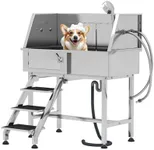 Albott 34 in Dog Washing Station - 304 Stainless Steel Pet Wash Station with 3 Speed Adjustable Showerhead and Height, Professional Dog Bathtubs for Small Dogs (Left)