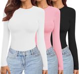 Ekouaer Womens 3 Pack Long Sleeve Shirts Crew Neck Stretch Fitted Basic Tops Underscrubs Layer Tee Black/White/Pink XL