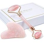 Jade Roller & Gua Sha, Face Roller, Facial Beauty Roller Skin Care Tools, BAIMEI Rose Quartz Massager for Face, Eyes, Neck, Body Muscle Relaxing and Relieve Fine Lines and Wrinkles