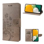 Mavis's Diary Galaxy A14 5G Wallet Case, Magnetic Leather Folio Cover for Samsung Galaxy A14 5G Flip Case with Card Holder Kickstand, Butterfly Floral Embossed Phone Case for Women (Grey)