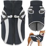 Oslueidy Waterproof Dog Coat with Harness,Winter Warm Jacket Windproof Pet Clothes Snowsuit Dog Jackets for Small Medium Large Dogs XL-6XL (Black, 4XL)